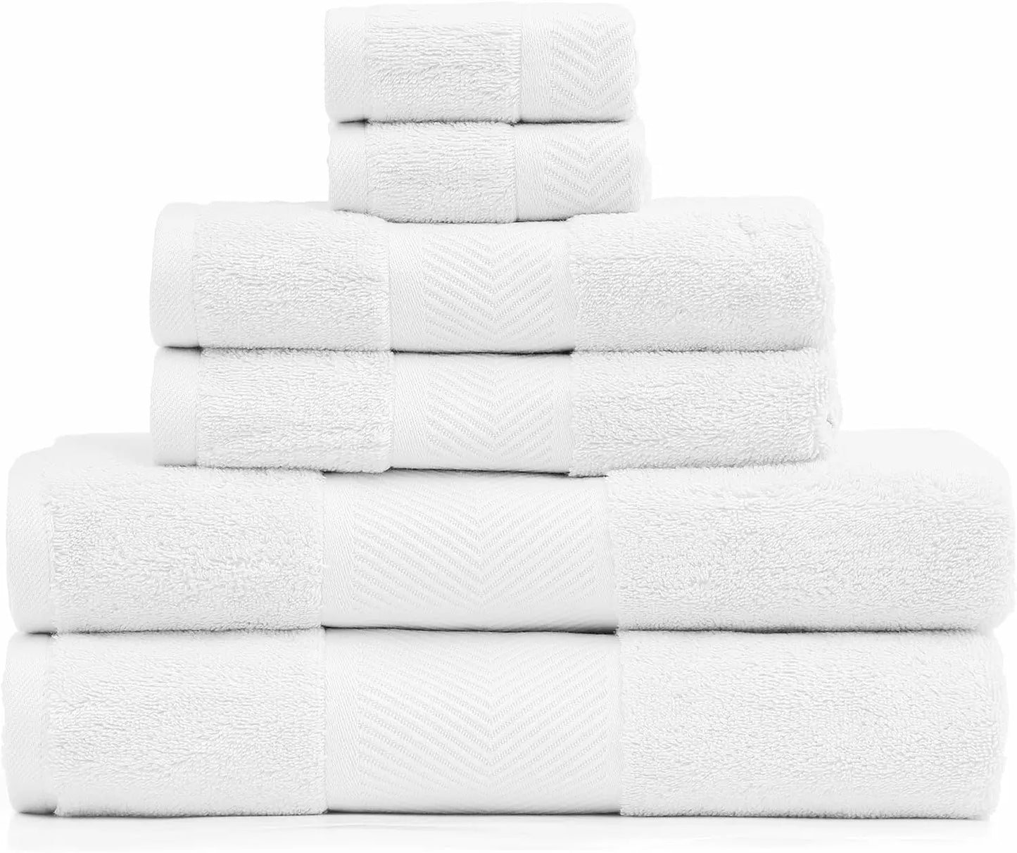 6 Piece Premium 100% Cotton Towel Set, Soft Absorbent Towels for Bathroom, Include 2 Bath Towels, 2 Hand Towels & 2 Washcloths