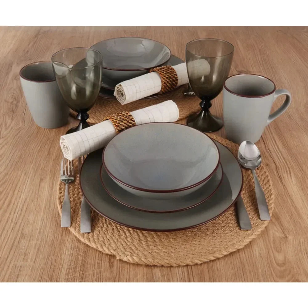 Pierce Gray 16-Piece Dinnerware Set Stoneware Serving Ware Kitchen Dish Dinner Plates - My Homes Goods