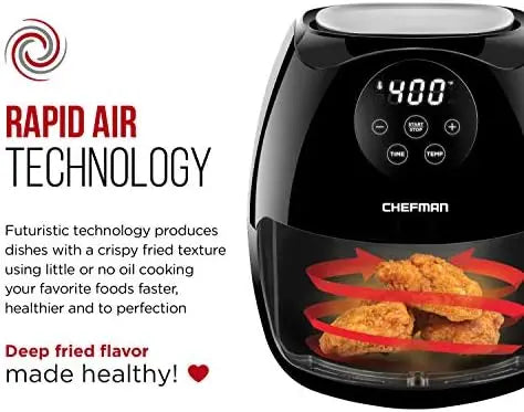 6.5 Quart Air Fryer Oven with Space Saving Flat Basket, Oil Free Hot Airfryer with 60 Minute Timer & Auto Shut Off, Dishwash - My Homes Goods