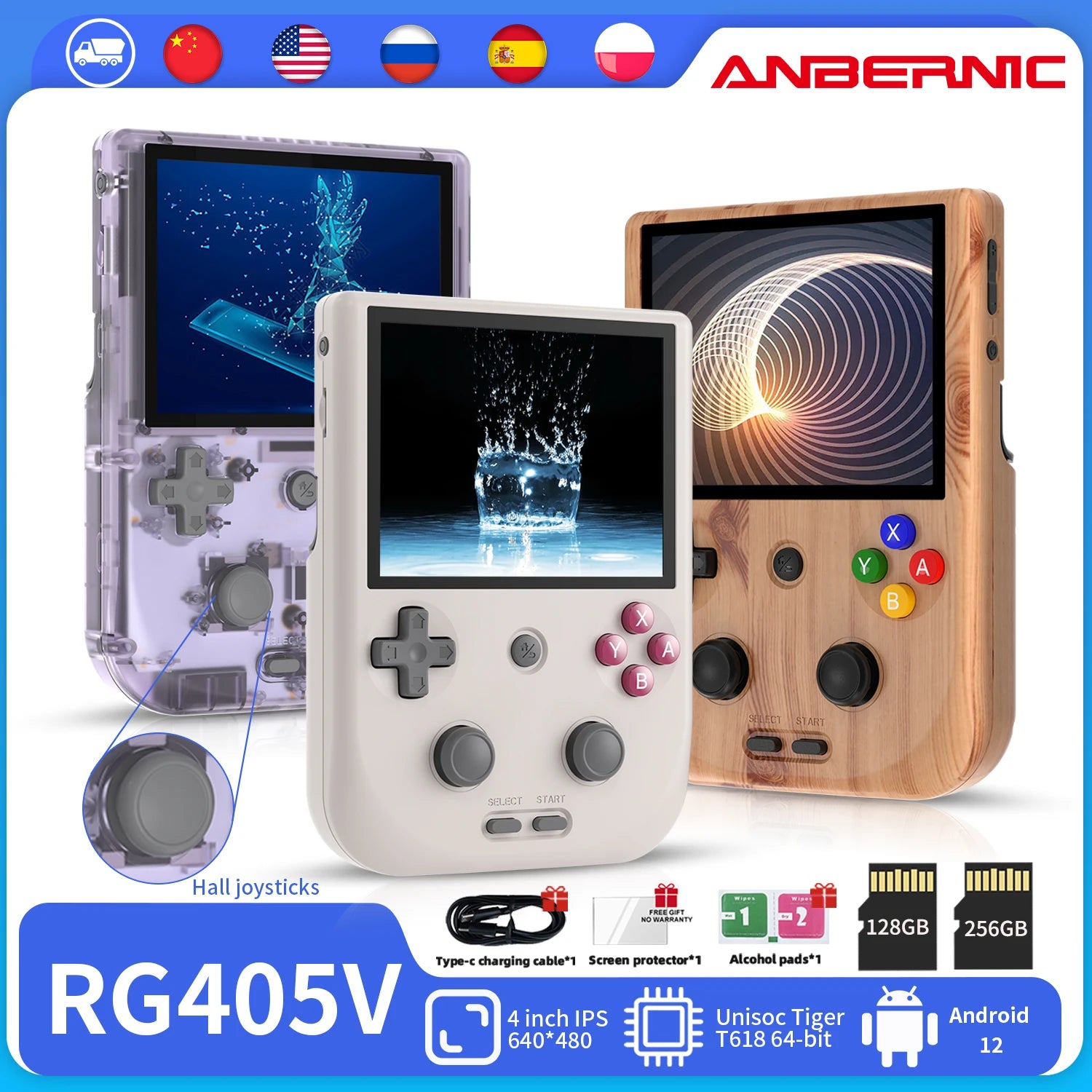 ANBERNIC RG405V Video Handheld Game Console 4" IPS HD Touch Screen Android 12 System T618 64-bit Wifi Portable Retro Game Player - My Homes Goods