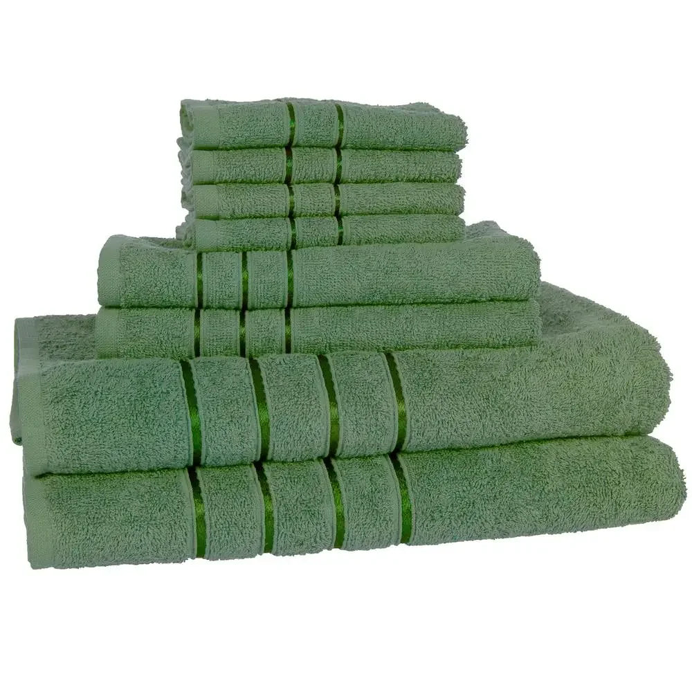 8-Piece Plush 100% Cotton Bath Towel Set Washcloths Hand Towels Bath Towels Solid Green Gift Bathroom Accessories Absorbent 650