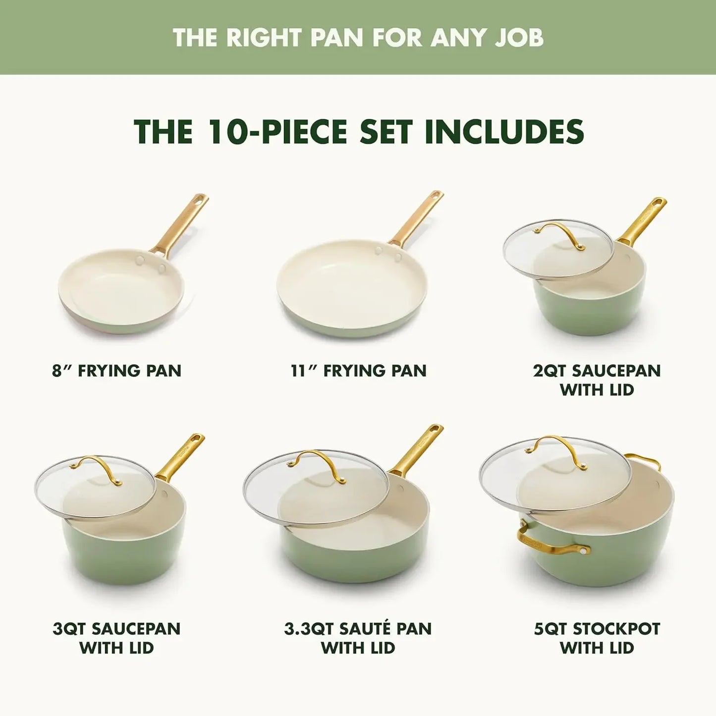 GreenPan Reserve Hard Anodized Healthy Ceramic Nonstick 10 Piece Cookware Pots and Pans Set, Gold Handle, PFAS-Free