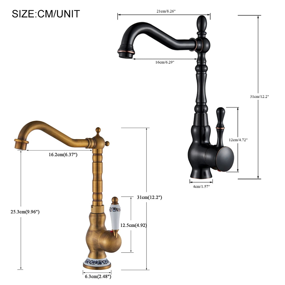 Black Deck Mount Bathroom Kitchen Brass Faucet Single Handle 360 Rotate Basin Sink Mixer Taps Black Hot and Cold Water Mixers - My Homes Goods