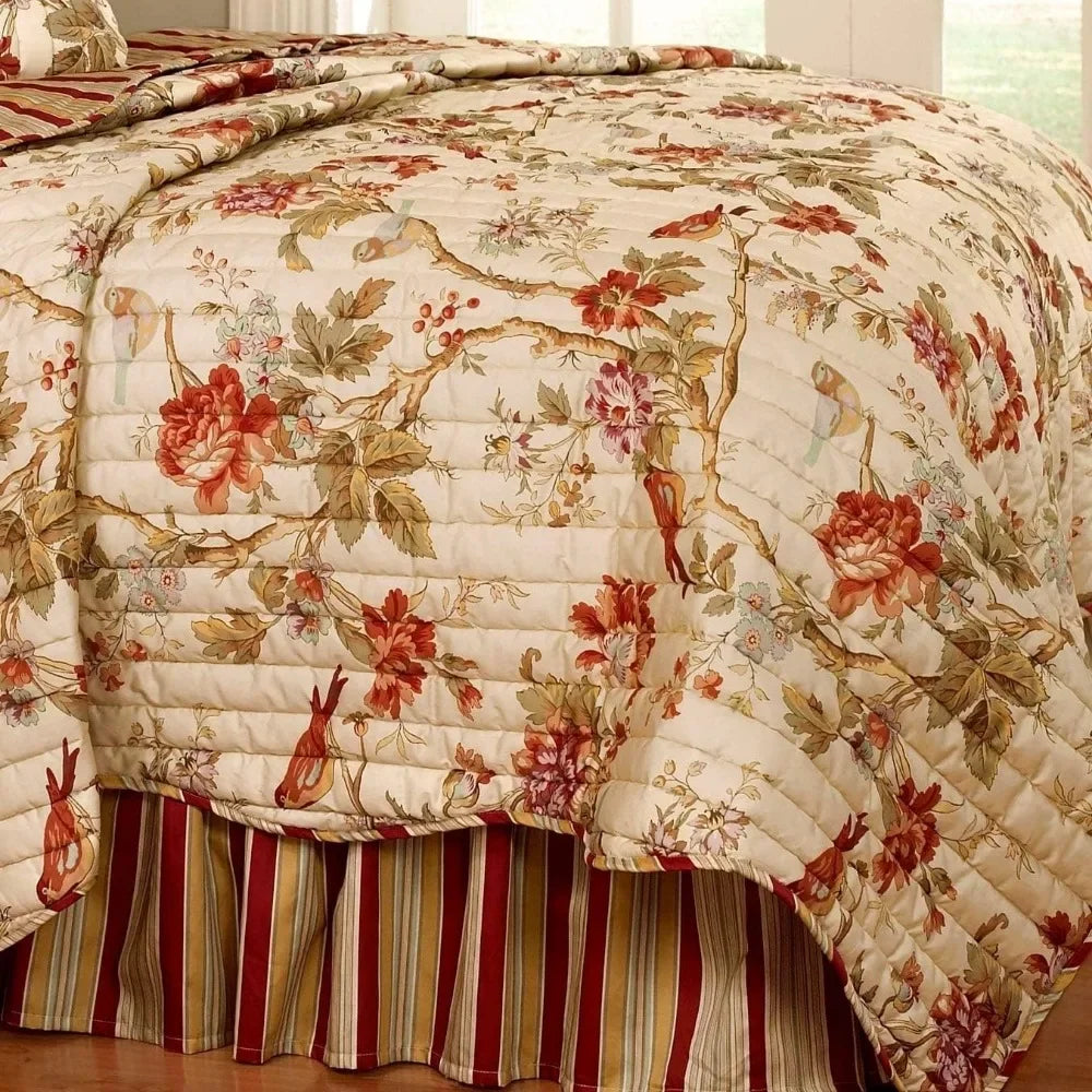 Charleston Chirp Modern Farmhouse Floral 4-Piece Reversible Quilt Bedspread Set Comforter Sets Full Freight free