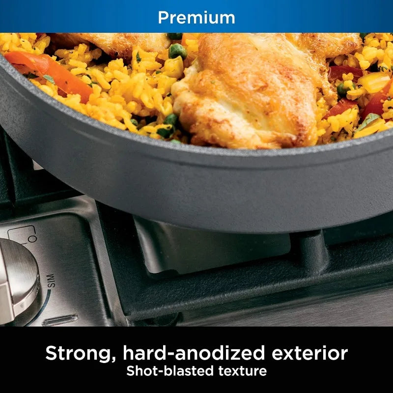 Ninja C39900 Foodi NeverStick Premium 16-Piece Cookware Set, Hard-Anodized, Nonstick, Durable & Oven Safe to 500°F, Black