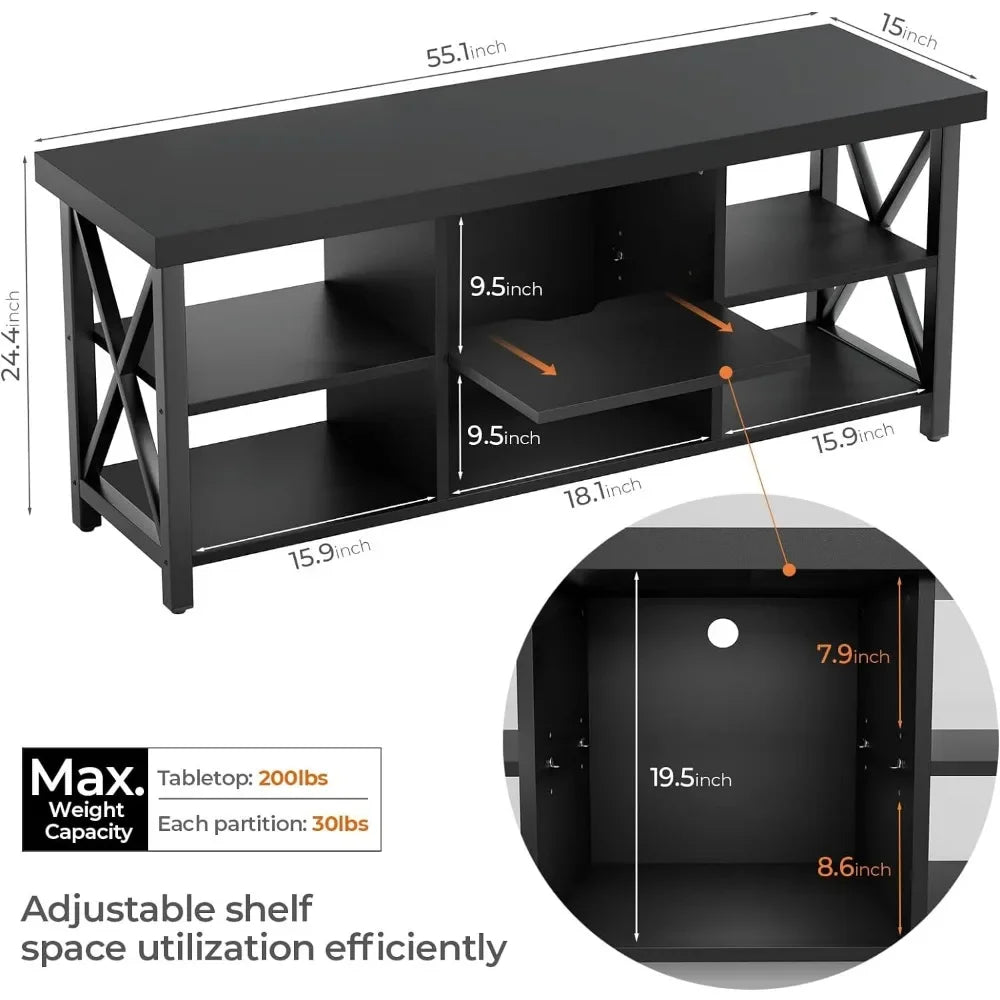 55-inch Television Stands Console Table,TV Stand for up to 65 inches Entertainment Center with 6 Storage Cabinet for Living Room - My Homes Goods