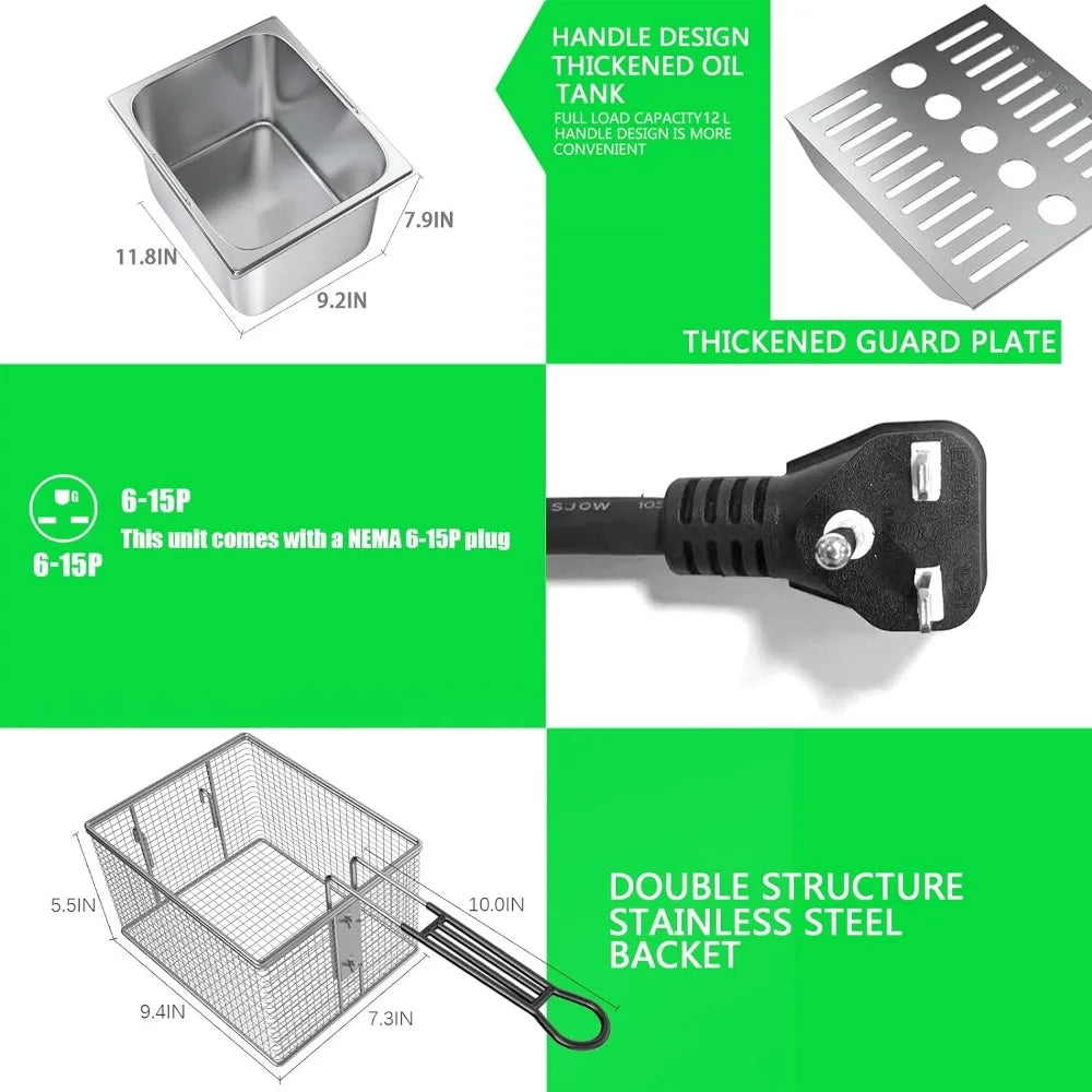 Electric Commercial Deep fryer 12L x 2 Dual Tank with 2 Frying Baskets and Lids Countertop Fryer for Restaurant with 3300W - My Homes Goods