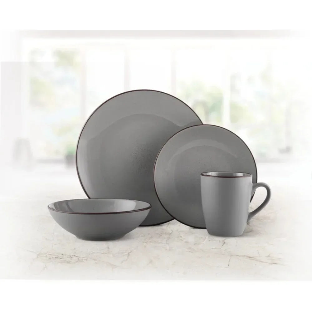 Pierce Gray 16-Piece Dinnerware Set Stoneware Serving Ware Kitchen Dish Dinner Plates - My Homes Goods