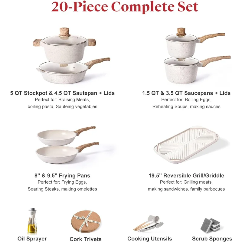 Pots and Pans Set Kitchen Nonstick Cookware Sets Granite Frying Pans for Cooking Marble Stone Pan Sets Kitchen Essentials Set - My Homes Goods