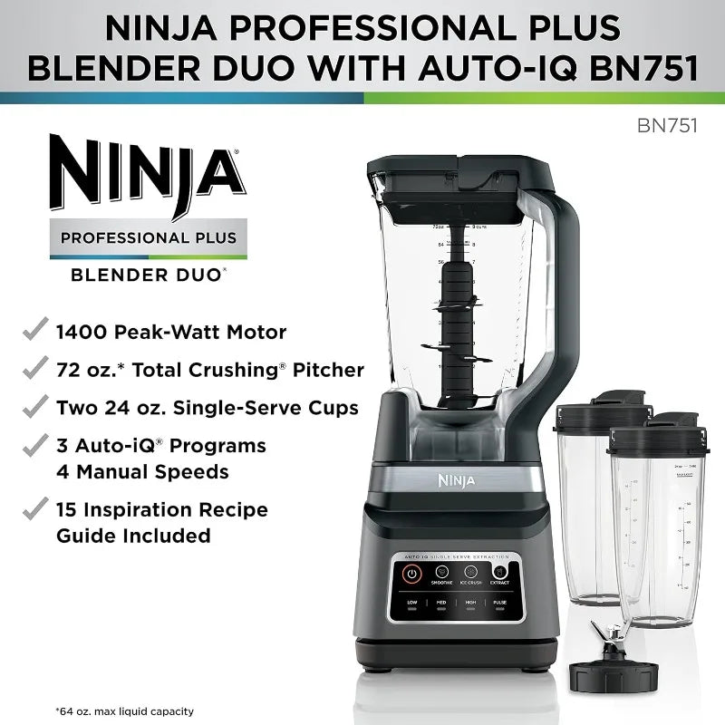 Ninja BN751 Professional Plus DUO Blender, 1400 Peak Watts, 3 Auto-IQ Programs for Smoothies - My Homes Goods