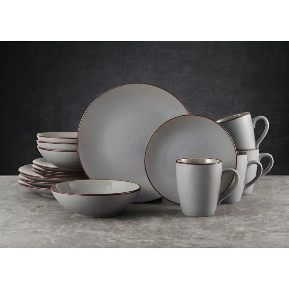 Pierce Gray 16-Piece Dinnerware Set Stoneware Serving Ware Kitchen Dish Dinner Plates - My Homes Goods