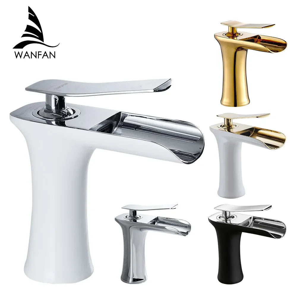 Basin Faucets Waterfall Bathroom Faucet Single handle Basin Mixer Tap Bath Antique Faucet Brass Sink Water Crane Silver 6009 - My Homes Goods