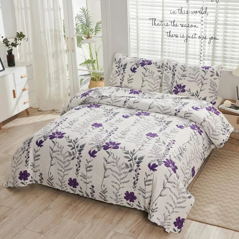 Floral Quilts King Size Lightweight Bedspread Rustic Botanical Bedding Garden Plants Blossom Coverlet Set Cabin Home Decor