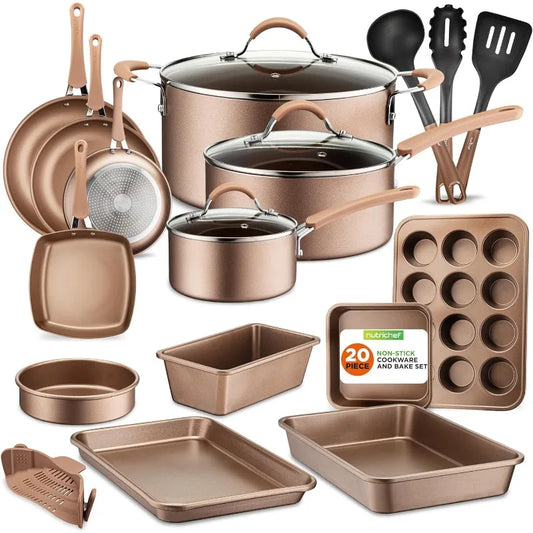 20-Piece Nonstick Kitchen Cookware Set - PTFE/PFOA/PFOS-Free Heat Resistant Lacquer Kitchen Ware Pots Baking Pan Set - My Homes Goods