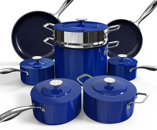 Forged Lightweight Cookware Set Free, Healthy Ceramic Coating, Ultra Non-Stick, Stay-Cool Handles, Works on All &Induction Ready