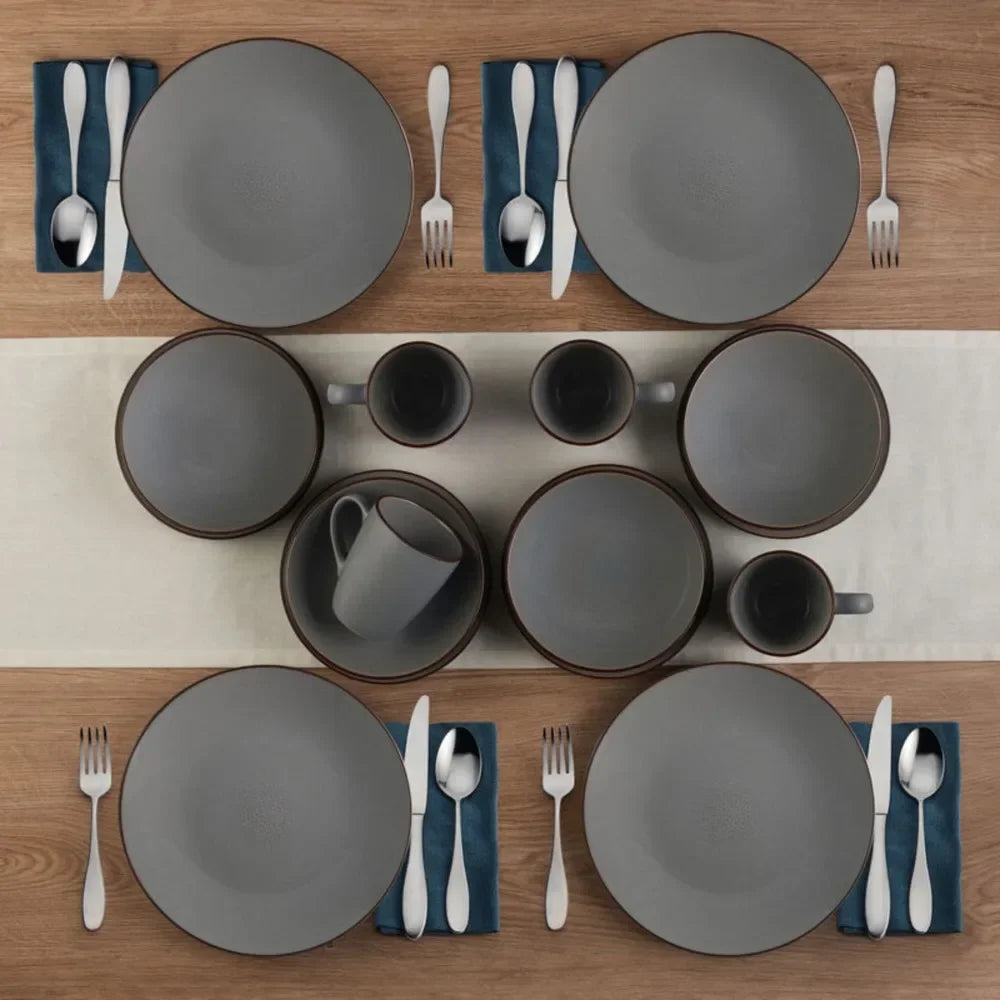 Pierce Gray 16-Piece Dinnerware Set Stoneware Serving Ware Kitchen Dish Dinner Plates - My Homes Goods