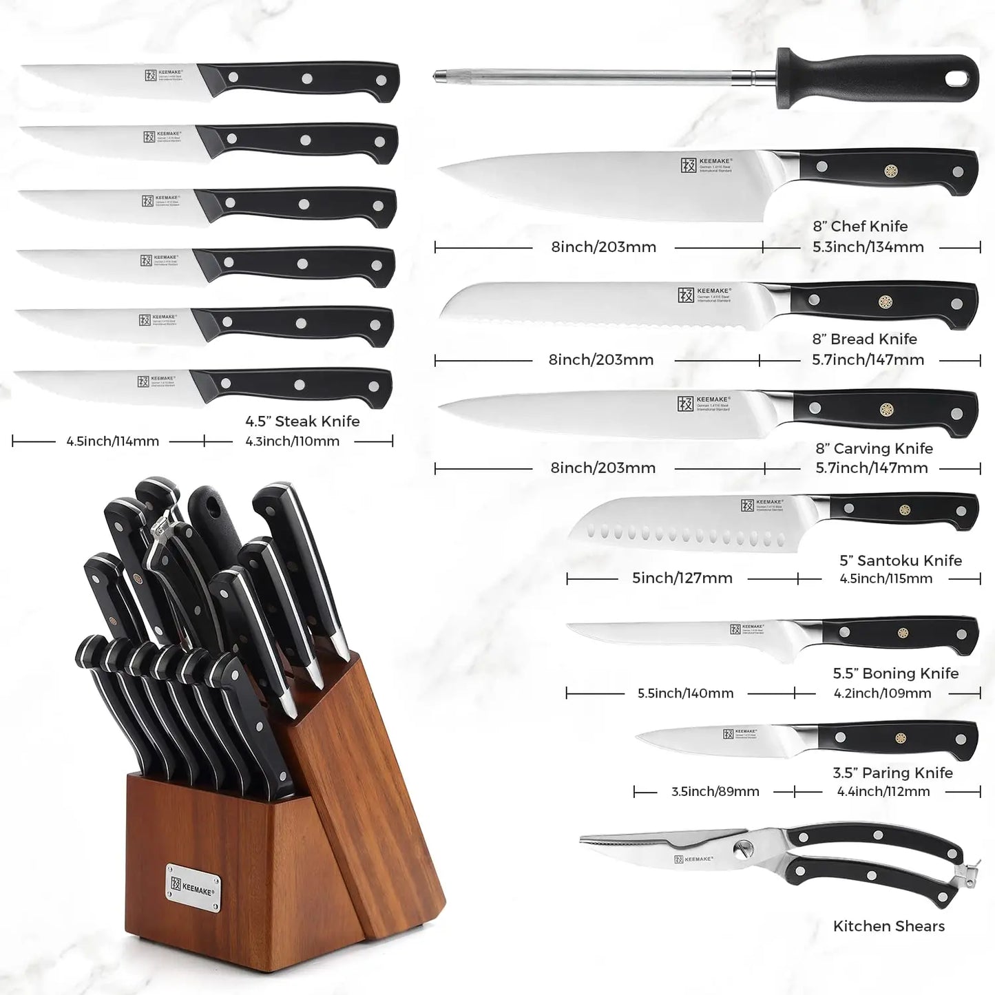 KEEMAKE 1-15PCS/Set Chef's Knives German Stainless Steel Kitchen Knife Razor Sharp Sushi Sashimi Slicing Cooking Cutlery Tools - My Homes Goods