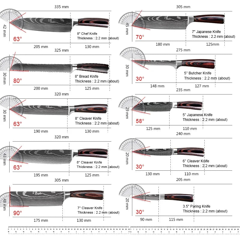 Japanese Kitchen Knife Set Laser Damascus Pattern Stainless Steel  Sharp Cleaver Slicing Utility Knives Kitchen Tools - My Homes Goods