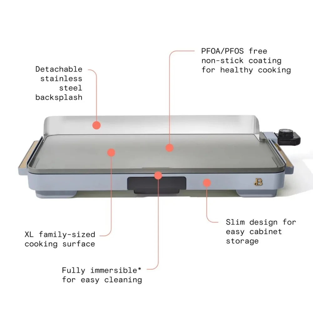 2023 New Beautiful XL Electric Griddle 12" X 22"- Non-Stick, Cornflower Blue By Drew Barrymore - My Homes Goods