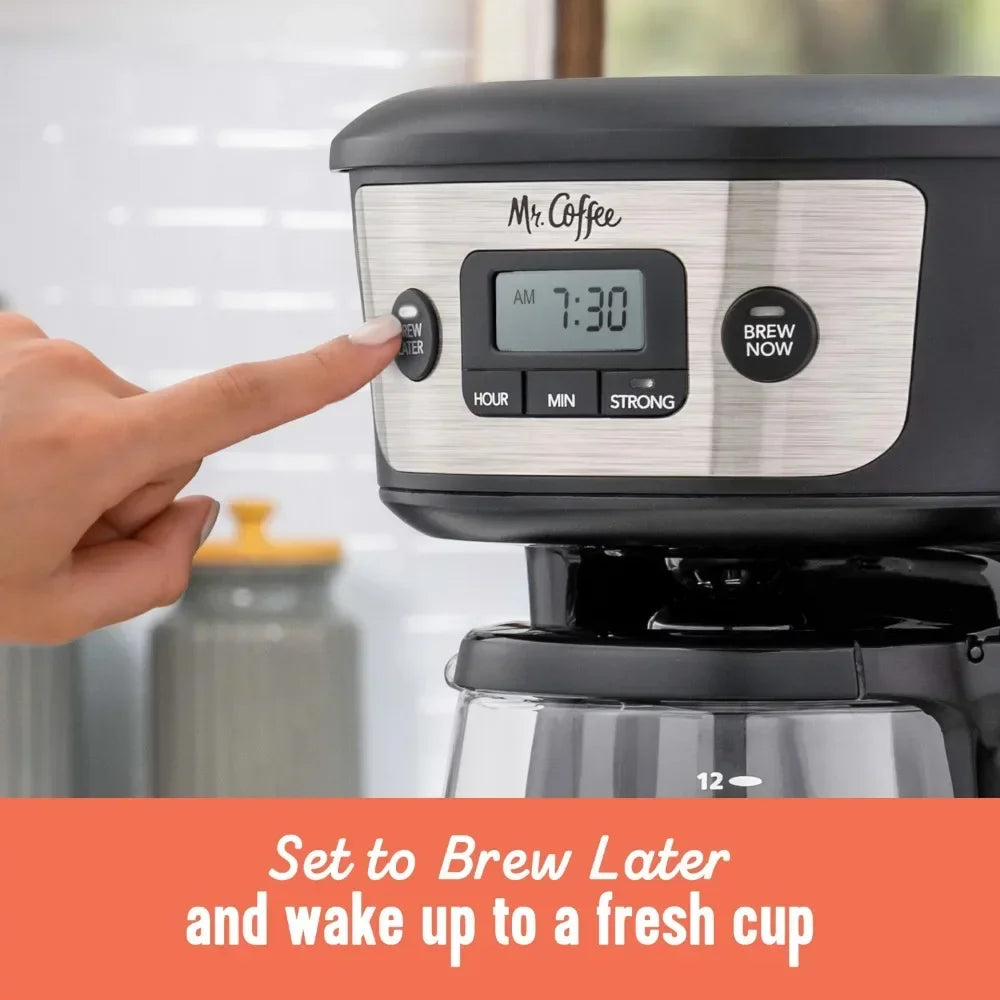 12-Cup Programmable Coffee Maker with Strong Brew Selector, Stainless Steel - My Homes Goods