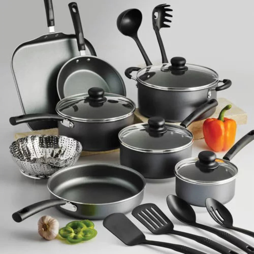 Primaware 18 Piece Non-stick Cookware Set, Steel Gray Cookware Sets Pots and Pans Kitchen - My Homes Goods