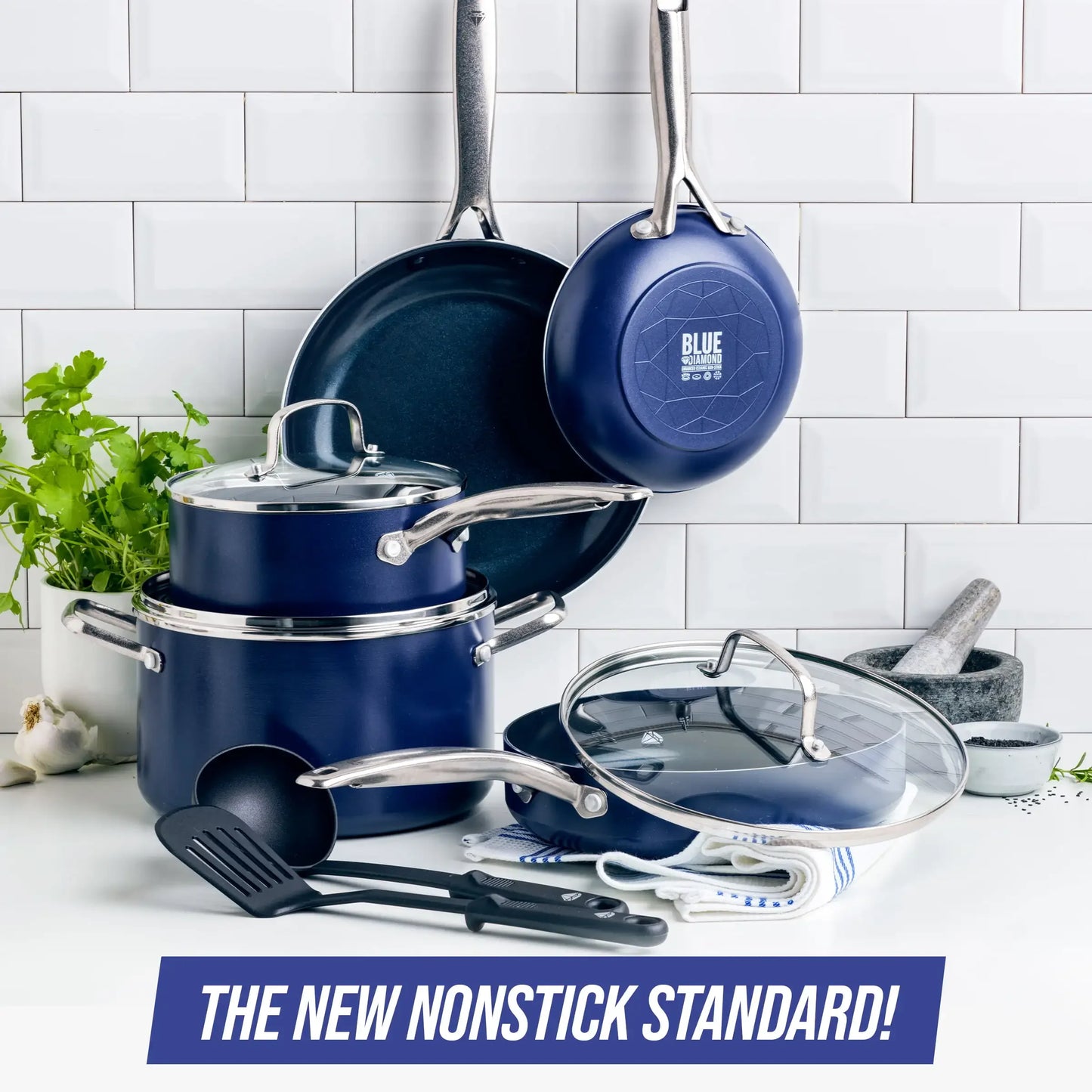 Blue Diamond 12-Piece Toxin-Free Ceramic Nonstick Pots and Pans Cookware Set, Dishwasher Safe - My Homes Goods