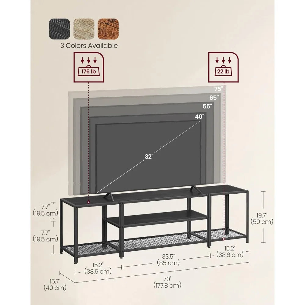 Modern TV Stand for TVs up to 75 Inches,  Industrial TV Console Table with Open Storage Shelves 3-Tier Entertainment Center - My Homes Goods