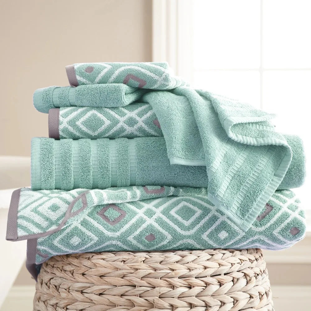 Large Shower Bath Towels Bathroom Aqua Oxford 6-Piece Yarn Dyed Adult Cotton Bath Towel Set the Body Size Thick Hand Big Home - My Homes Goods