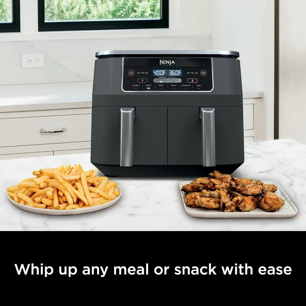 8 Quart 6-in-1 DualZone 2-Basket Air Fryer with 2 Independent Frying Baskets, Match Cook & Smart Finish to Roast,Grey - My Homes Goods