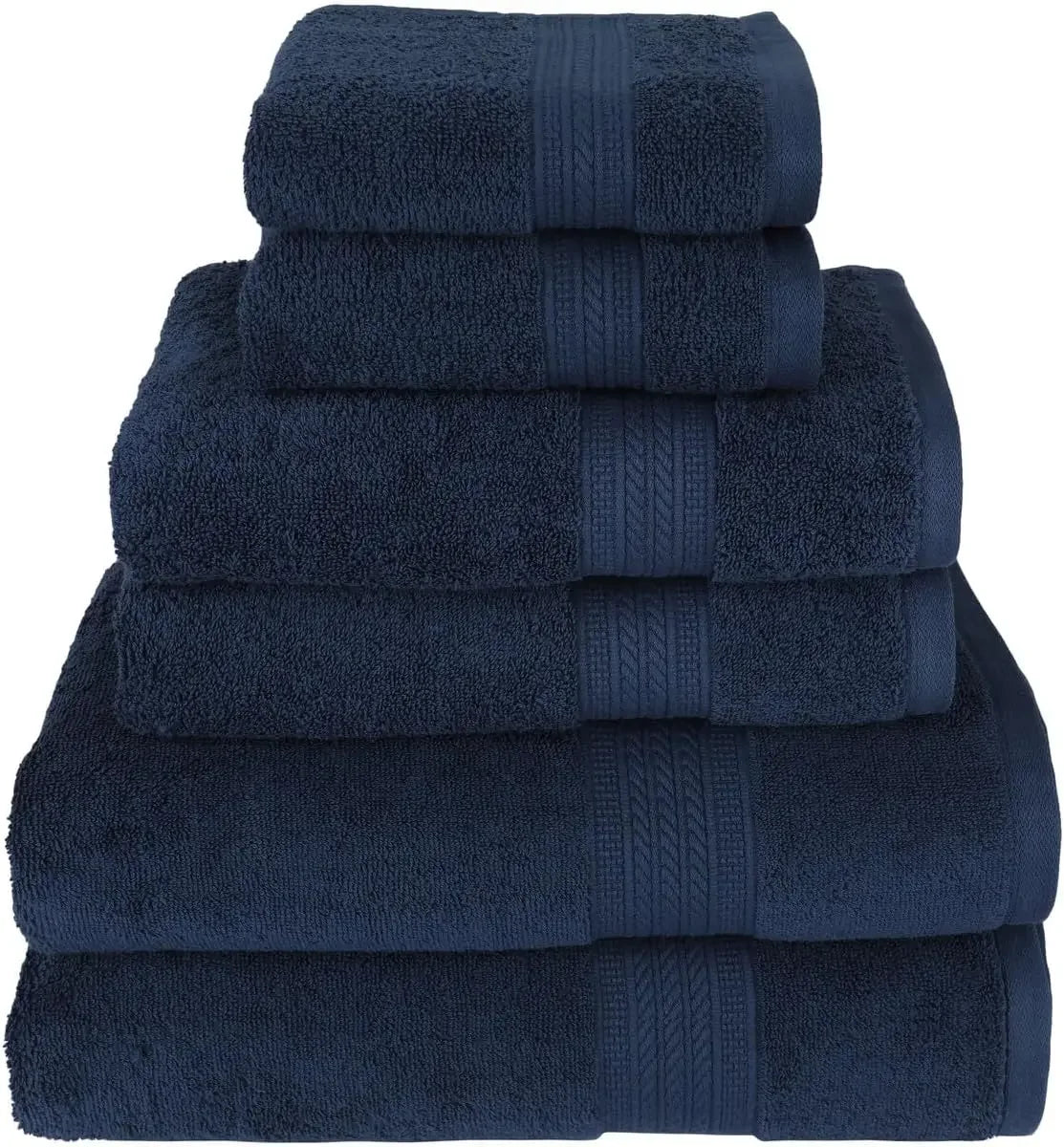 Soft & Absorbent, Luxury 100% Cotton Towels, 6 Piece Bath Towel Set, Include 2 Bath Towels, 2 Hand Towels, 2 Washcloths