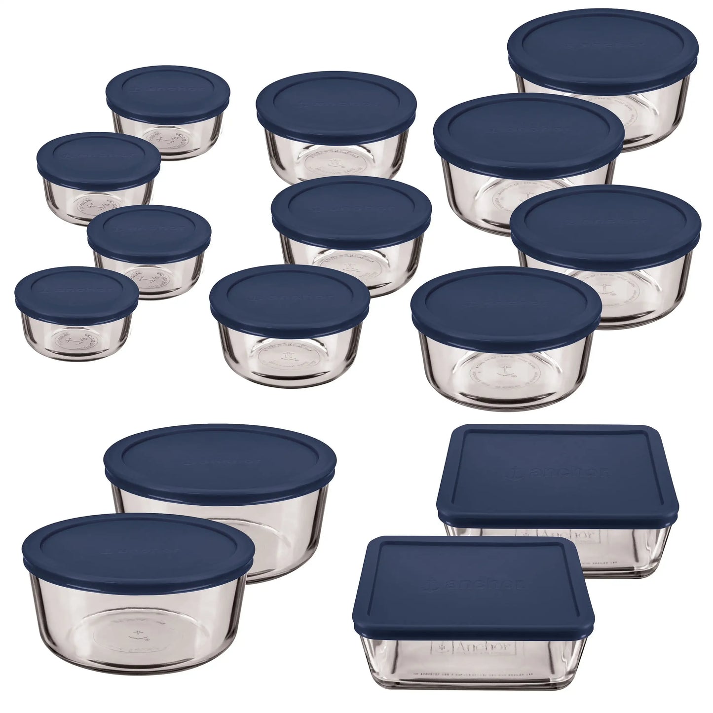 30 Piece Glass Jar Food Container Set with Lids Navy Blue Lid Set - My Homes Goods