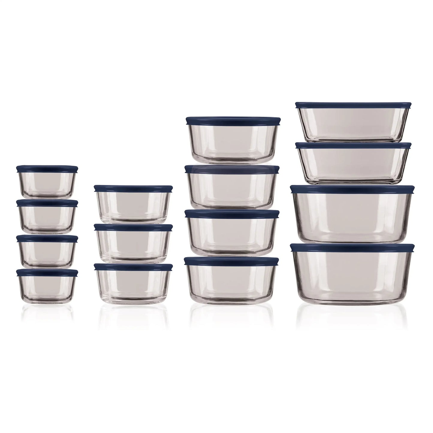 30 Piece Glass Jar Food Container Set with Lids Navy Blue Lid Set - My Homes Goods