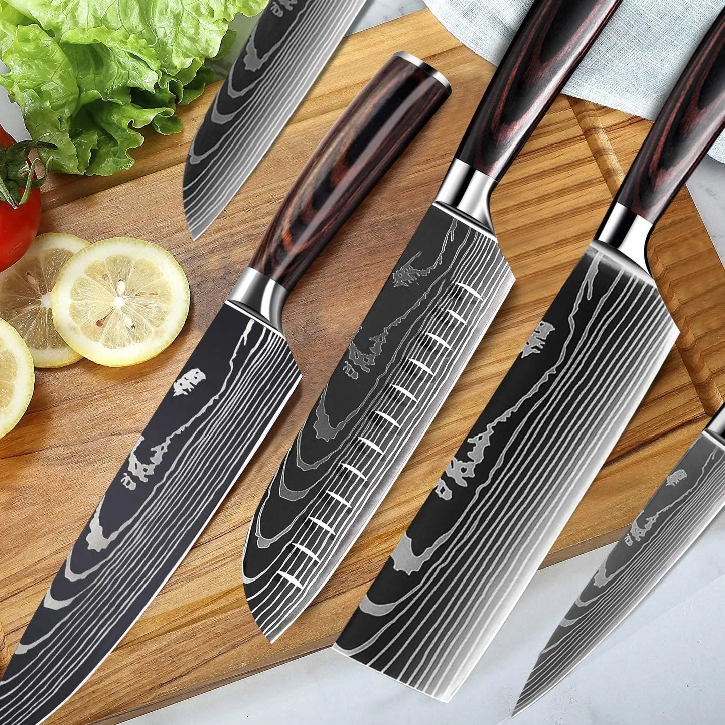 1-10Pcs Chef Knife For kitchen Damascus Santoku Kitchen Knives Set Japanese Sharp Cleaver Slicing Utility Knife Cooking Tools - My Homes Goods