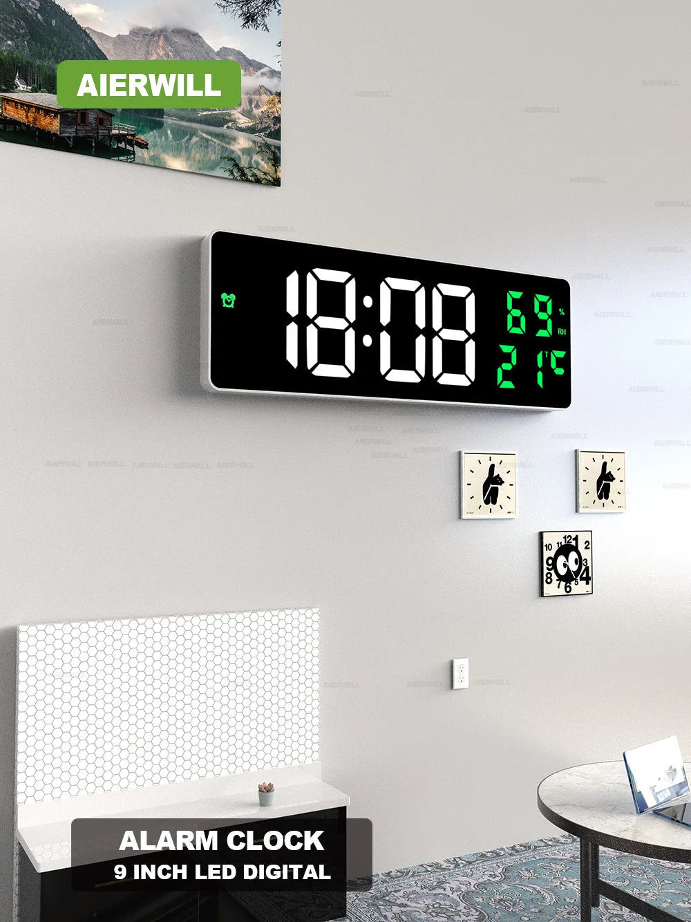 9“ Digital Wall Clock Large LED Screen Temperature Humidity Display Electronic Alarm Clock Home Decoration 12/24H Table Clock - My Homes Goods