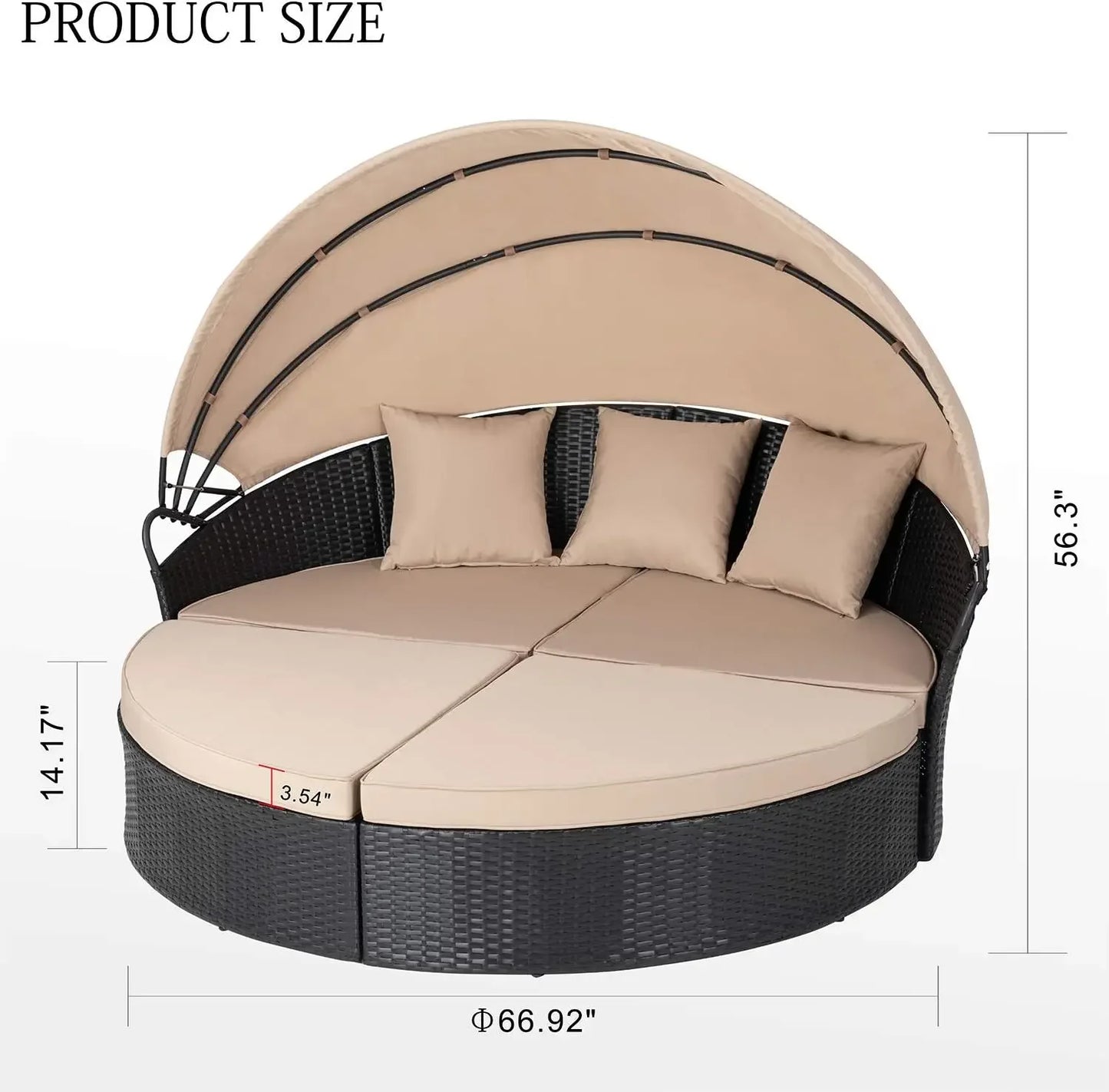 Patio Furniture Outdoor Garden Round Daybed with Retractable Canopy Wicker Rattan, Seating Separates Cushioned Seats