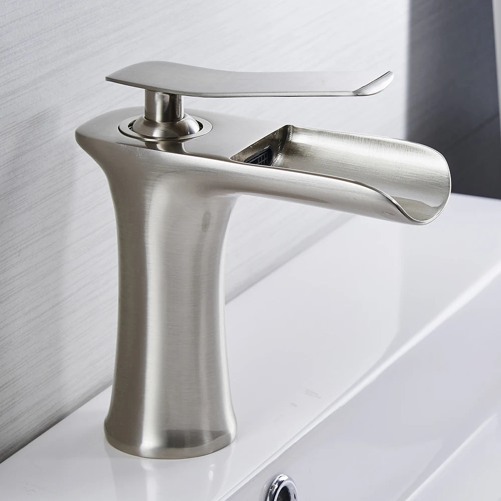 Basin Faucets Waterfall Bathroom Faucet Single handle Basin Mixer Tap Bath Antique Faucet Brass Sink Water Crane Silver 6009 - My Homes Goods