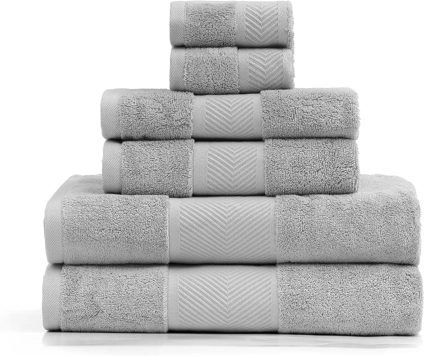 6 Piece Premium 100% Cotton Towel Set, Soft Absorbent Towels for Bathroom, Include 2 Bath Towels, 2 Hand Towels & 2 Washcloths