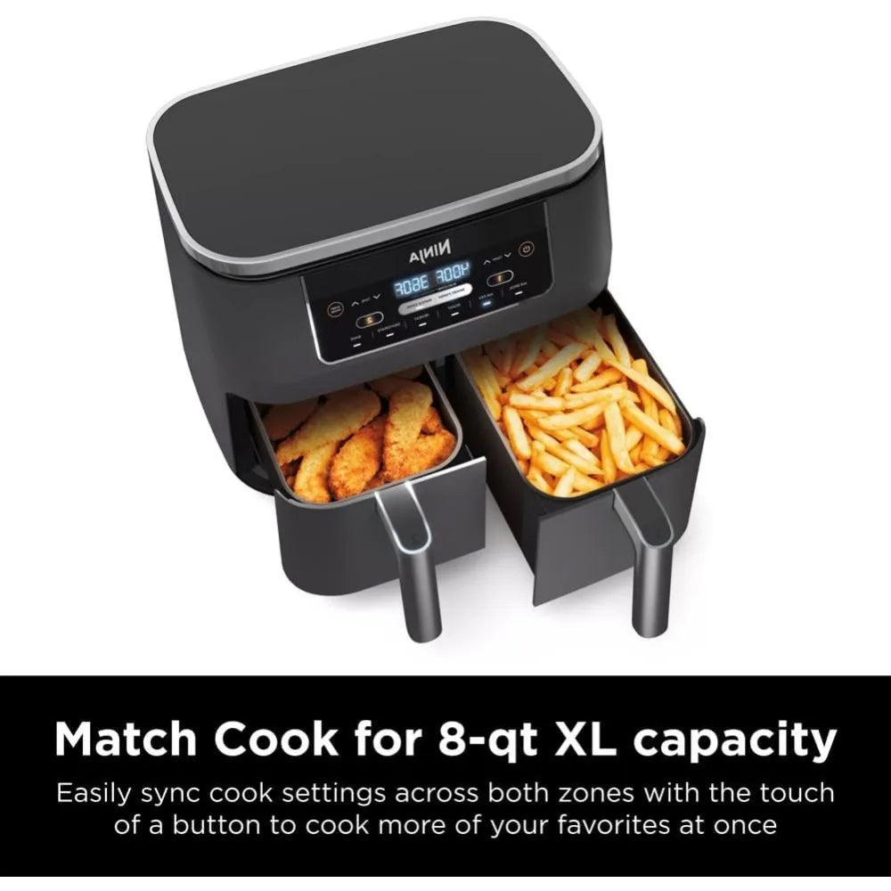 8 Quart 6-in-1 DualZone 2-Basket Air Fryer with 2 Independent Frying Baskets, Match Cook & Smart Finish to Roast,Grey - My Homes Goods