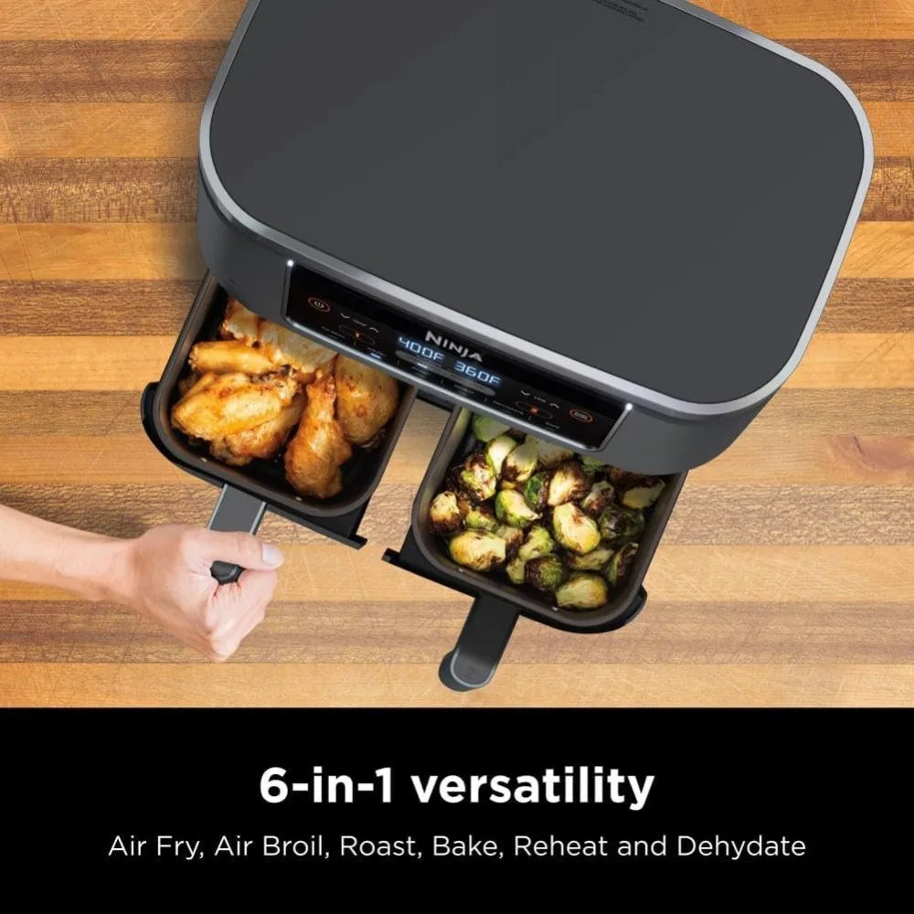 8 Quart 6-in-1 DualZone 2-Basket Air Fryer with 2 Independent Frying Baskets, Match Cook & Smart Finish to Roast,Grey - My Homes Goods