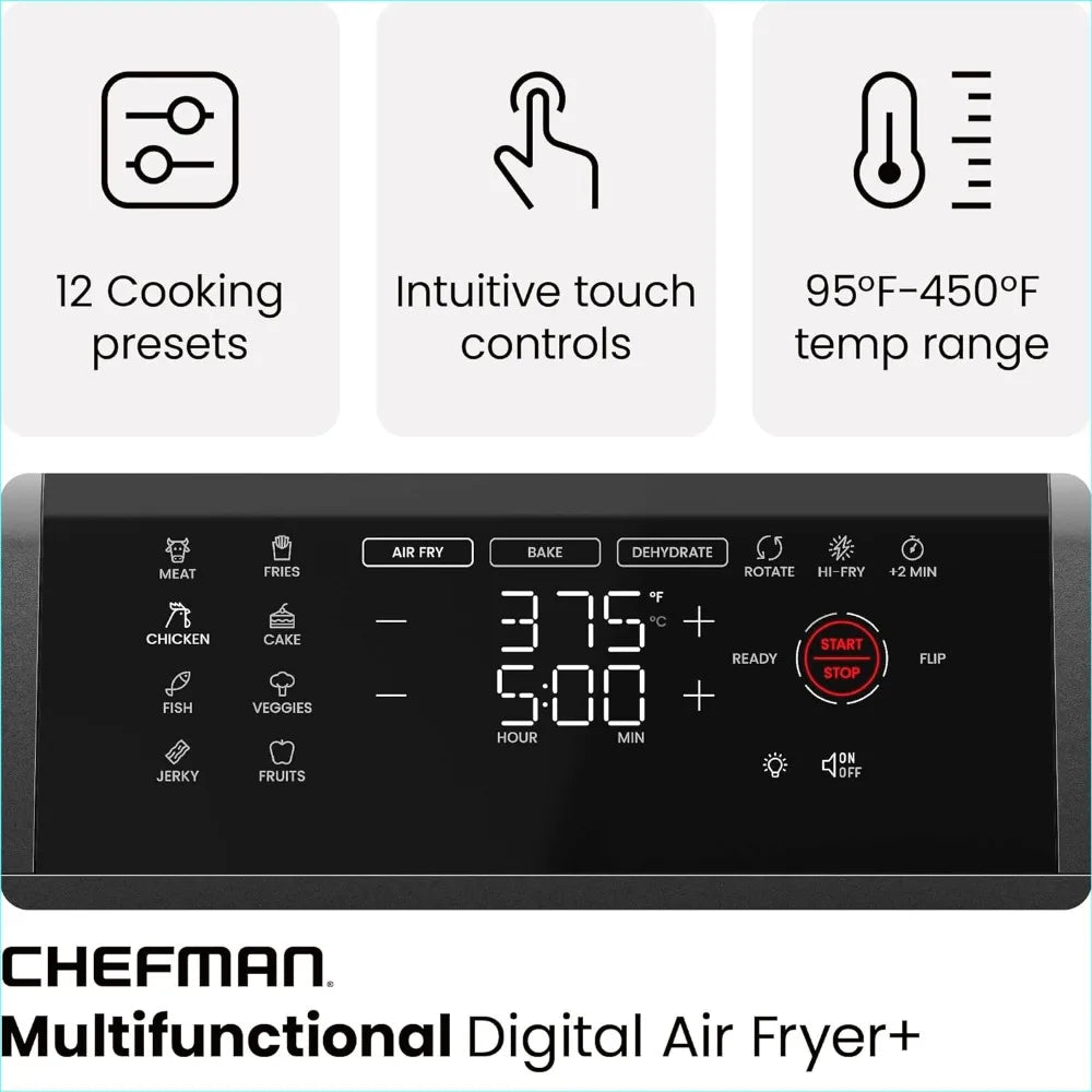 12-Quart 6-in-1 Air Fryer Oven with Digital Timer, Touchscreen, and 12 Presets - Family Size Countertop Convection Oven, - My Homes Goods