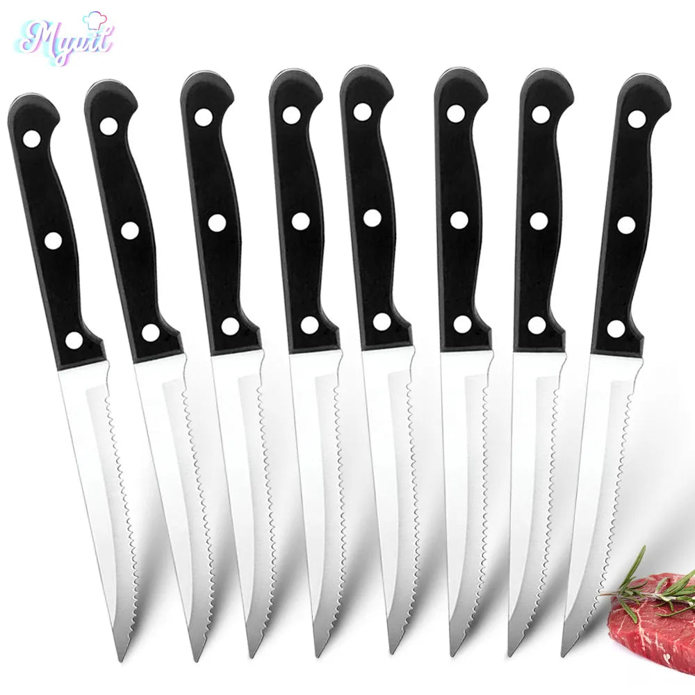 Steak Knives Set Cutlery Set 6/8 Pcs Full Tang Stainless Steel Sharp Serrated Dinner Knives Set Dishwasher Safe for Meat Bread - My Homes Goods