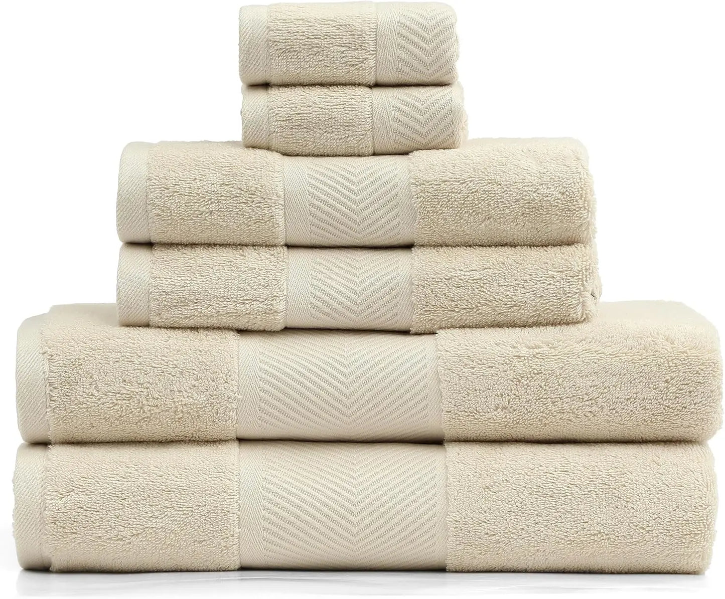 6 Piece Premium 100% Cotton Towel Set, Soft Absorbent Towels for Bathroom, Include 2 Bath Towels, 2 Hand Towels & 2 Washcloths