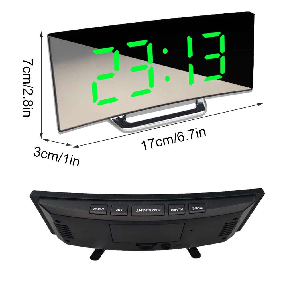 Led Alarm Clock Digital Children Electronic Alarm Clocks Curved Screen Mirror Temperature Clock with Snooze Function Desk Clock - My Homes Goods