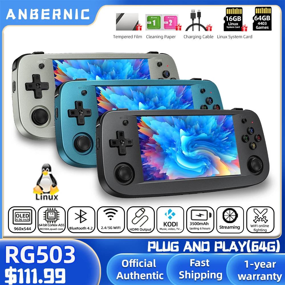 Anbernic RG503 Retro Handheld Video Game Console 4.95-inch OLED Screen Linux System Portable Game Player RK3566 Bluetooth 5G Wif - My Homes Goods