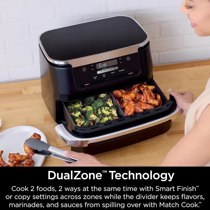 Ninja DZ071 Foodi 6-in-1 DualZone FlexBasket Air Fryer with 7-QT MegaZone & Basket Divider, Large Proteins & Full Meals - My Homes Goods