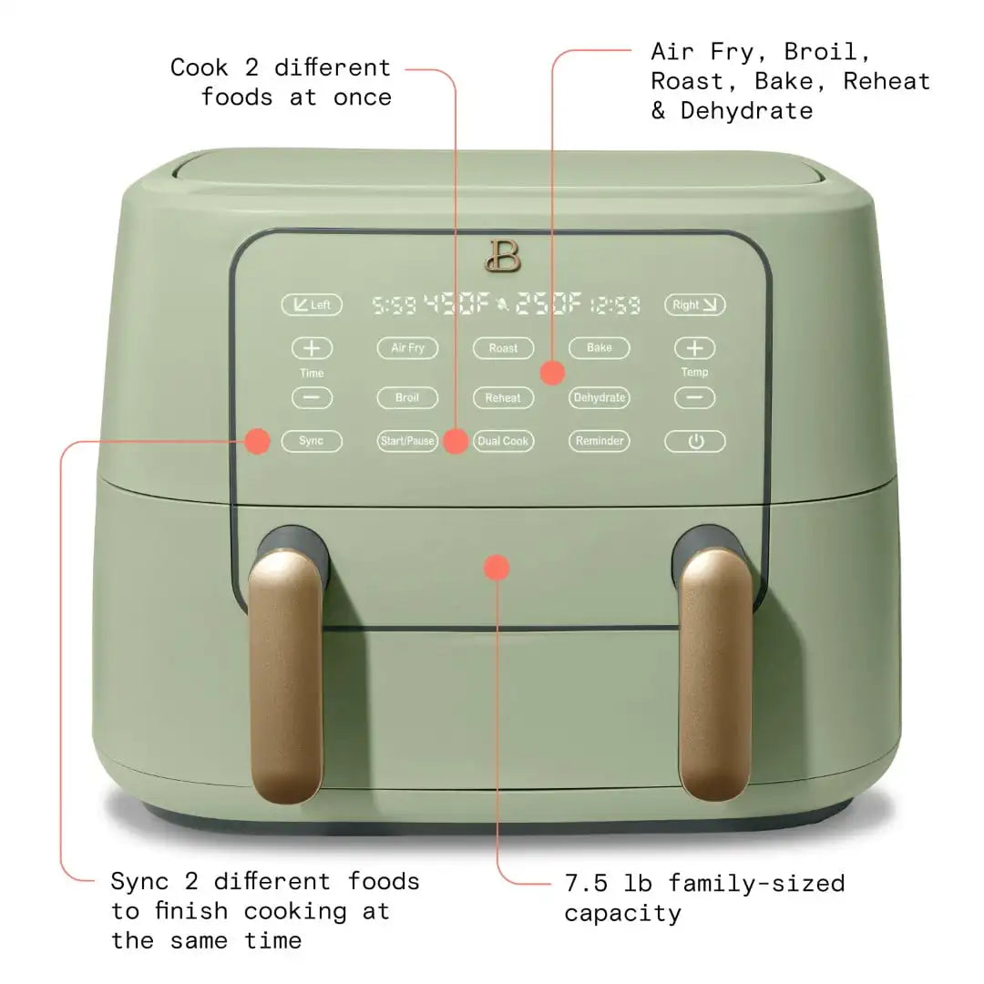 Beautiful 9QT TriZone Air Fryer, Sage Green by Drew Barrymore - My Homes Goods