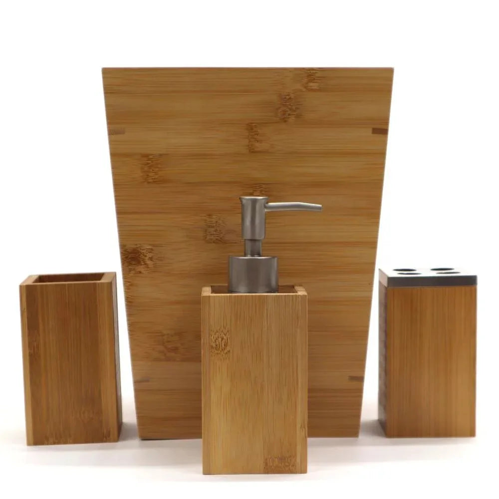 4-piece bathroom accessory set, including trash can, soap dispenser, multi toothbrush holder, and roller bathroom accessories - My Homes Goods