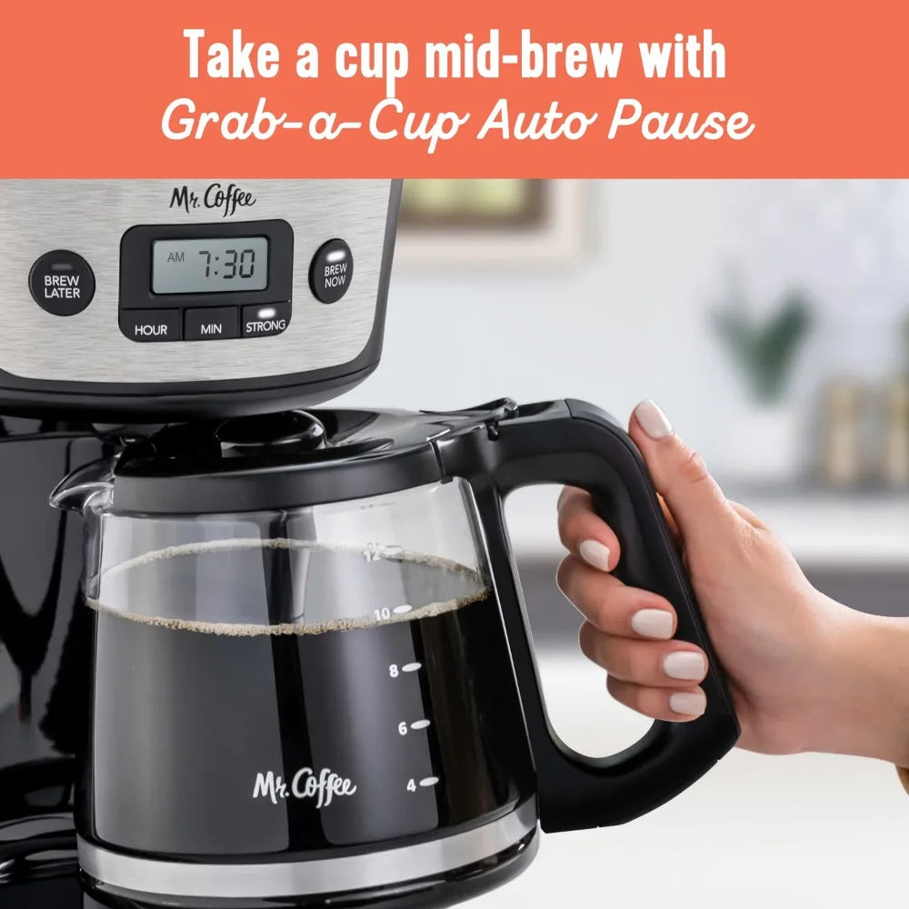 Mr. Coffee® 12-Cup Programmable Coffee Maker with Strong Brew Selector, Stainless Steel - My Homes Goods