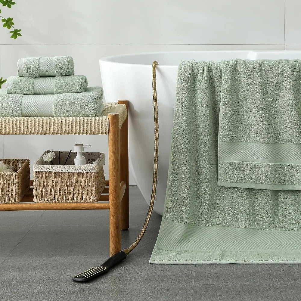 6 Piece Premium 100% Cotton Towel Set, Soft Absorbent Towels for Bathroom, Include 2 Bath Towels, 2 Hand Towels & 2 Washcloths