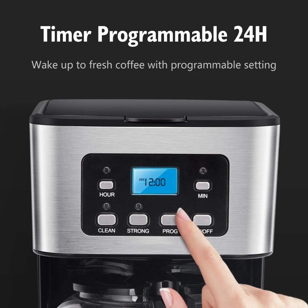 Programmable Coffee Maker, 4-12 Cups Drip Coffee Machine with Glass Carafe, Regular & Strong Brew - My Homes Goods